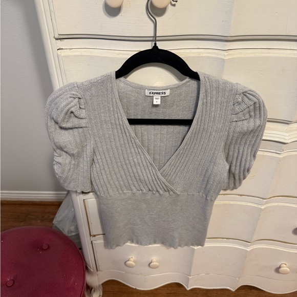 Express Soft Gray Ribbed Knit Top - Picture 3 of 6